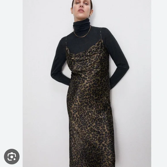Zara woman’s Animal print Flowing Camisole Midi slip on dress - Picture 3 of 16